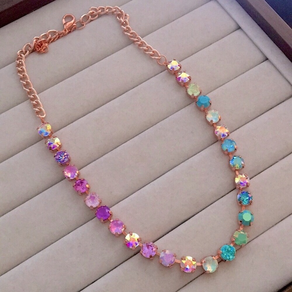 Turquoise + Iridescent Purple Opal Ombre Rose Gold Crystal Statement Necklace - Picture 8 of 9